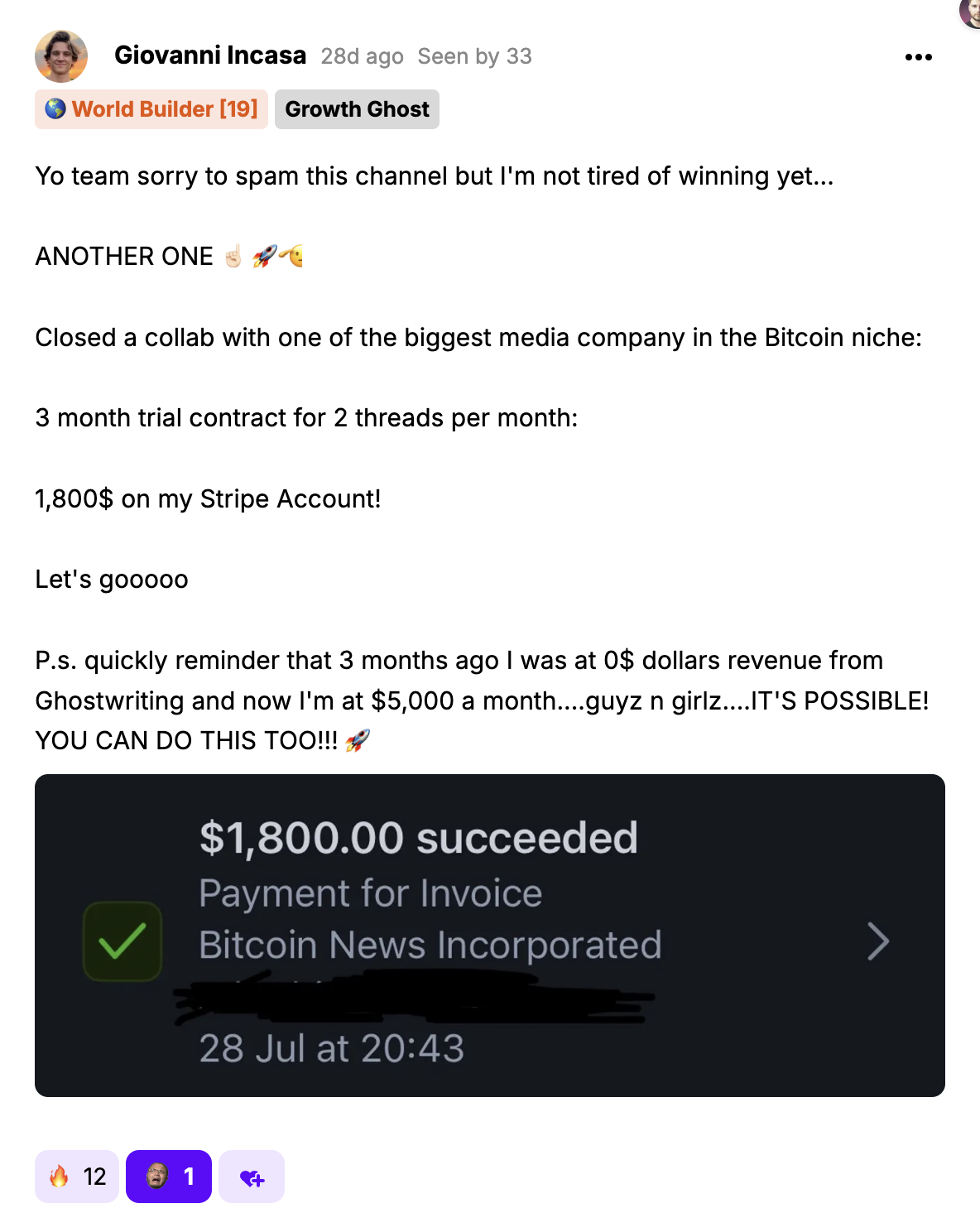 Giovannie Incasa — $5K/month